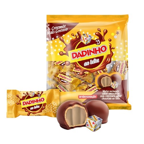 Clique Aqui para Comprar Bombom DADINHO Wafer Recheado Sabor Amendoim com Cobertura Sabor Chocolate ao Leite