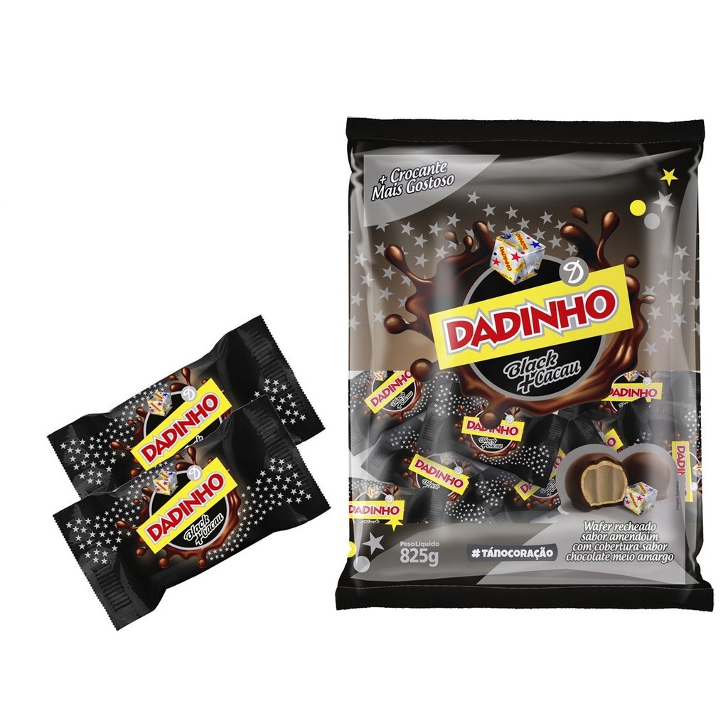 Clique Aqui para Comprar Bombom Amendoim DADINHO Wafer Recheado Sabor Amendoim com Cobertura Sabor Chocolate Meio Amargo