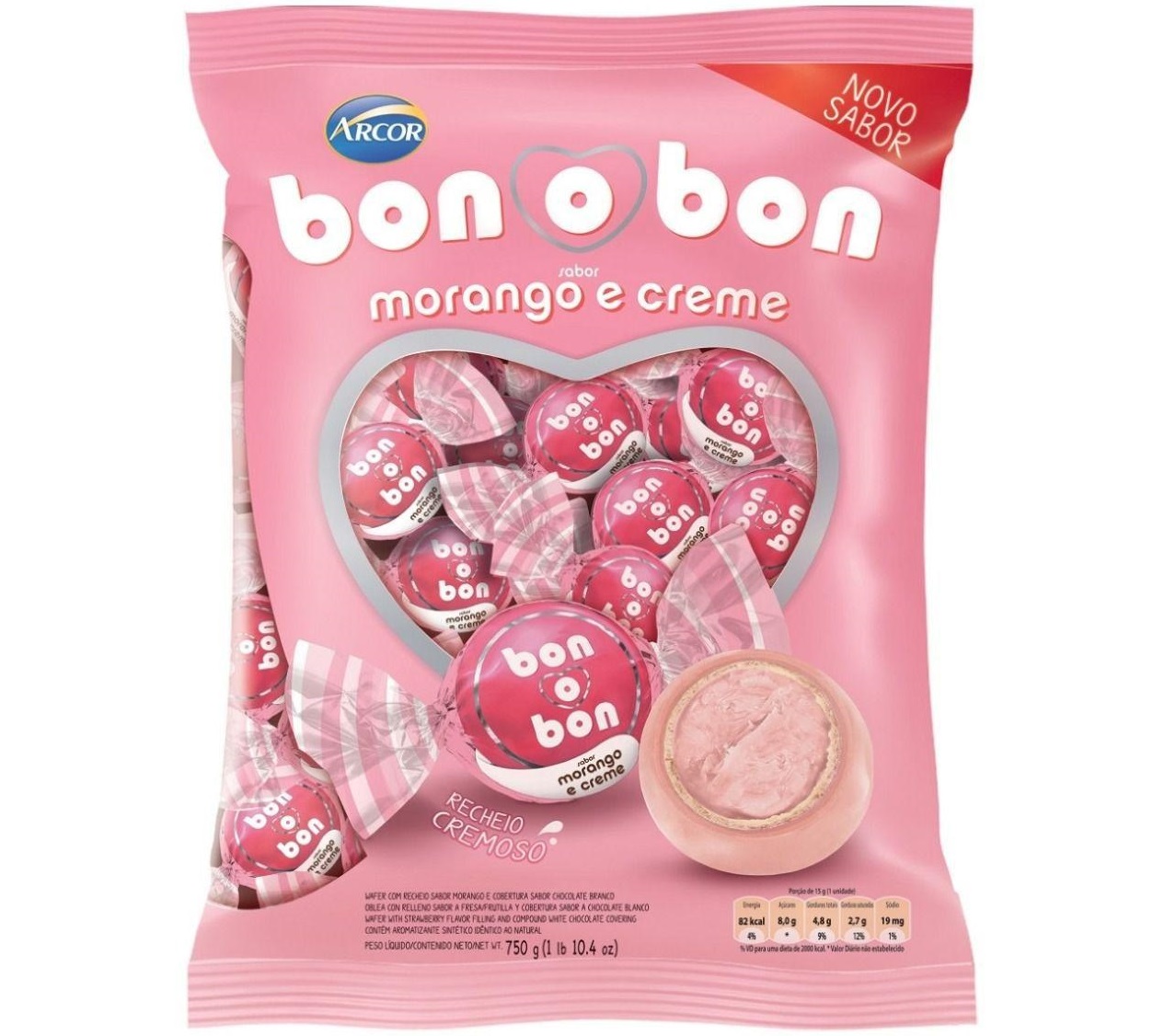 Clique Aqui para Comprar Bombom Bon O Bon Arcor Recheio Morango e Creme